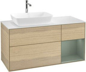V&B Waschtischunterschrank Finion in Weiß mit Eichenregal, Breite: 120 cm, Tiefe: 50,1 cm, Höhe: 50,1 cm - Bild 1