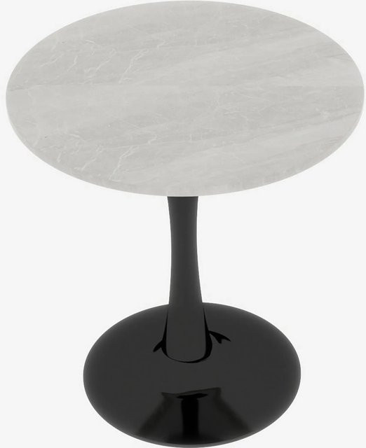 okwish Couchtisch mit runder Marmor Tischplatte in Grau und Weiß für Wohnzimmer und Esszimmer, B/T/H: 70 x 70 x 72 cm - Bild 1