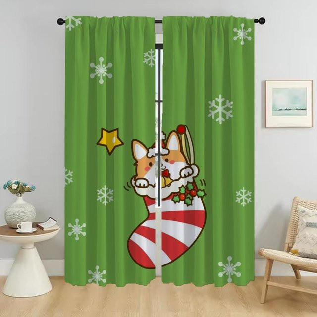2er-Set Weihnachts-Verdunkelungsvorhänge in Grün für dein Zimmer, dekorative Fensterpaneele mit Grafikdesign, Breite: 50 cm, Höhe: 70 cm - Bild 1