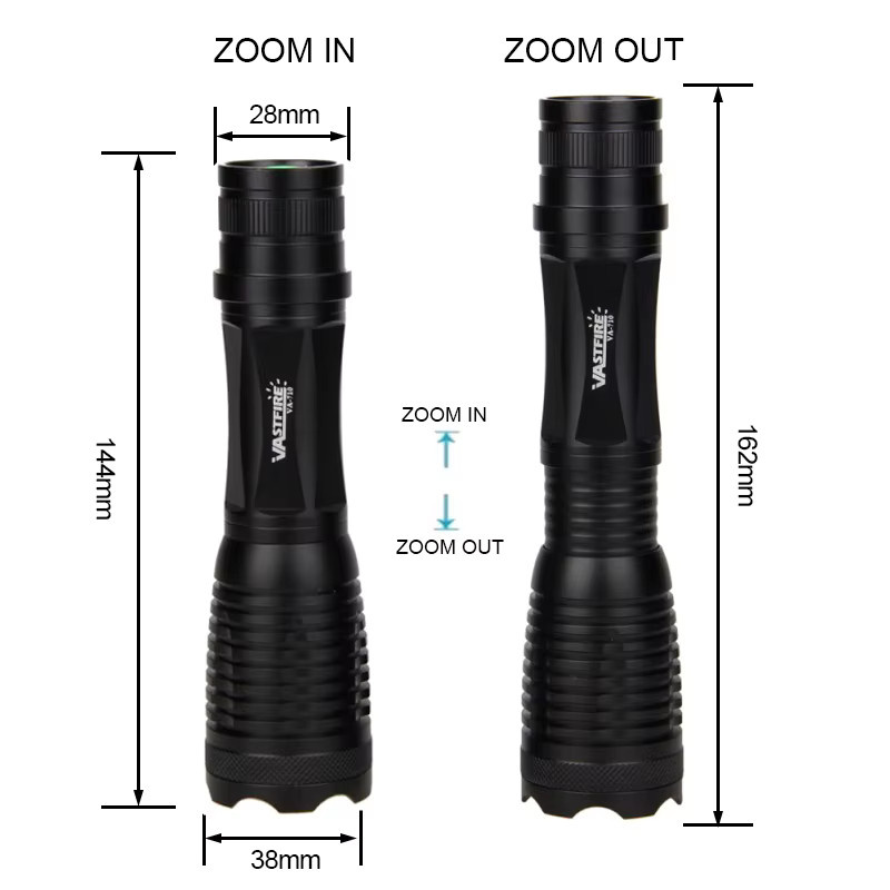 Taktische VASTFIRE C8s LED Taschenlampe mit Zoom, weißem, rotem und grünem Licht, USB-Ladbar, 18650 Akku, ideal für Jagd und Camping - Bild 3