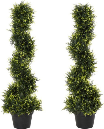 2er Set künstliche Zedernbäume von Outsunny in Grün, 90 cm hohe Spiralpflanzen im Topf für Wohnzimmer, Büro oder Garten