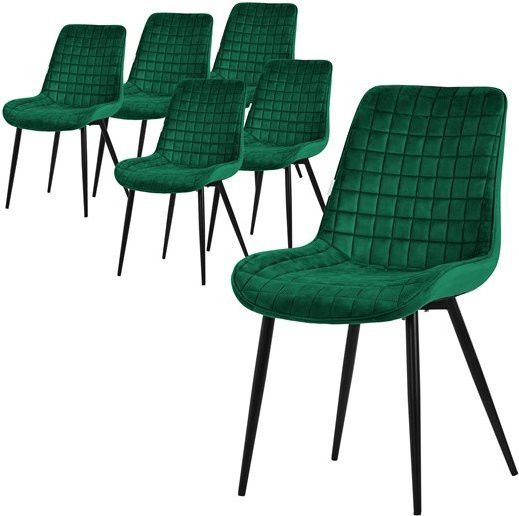 ML-Design Esszimmerstuhl 6er Set Dunkelgrün mit Samtbezug und Stahlbeinen - Bild 1