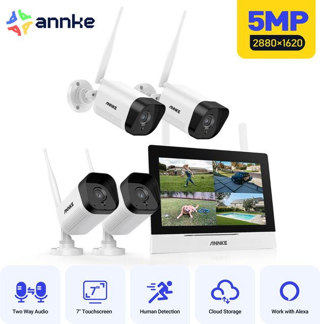 Annke Drahtloses CCTV-System mit 4CH NVR, 7-Zoll Touchscreen und WiFi Outdoor Sicherheitskameras in Weiß - Bild 1