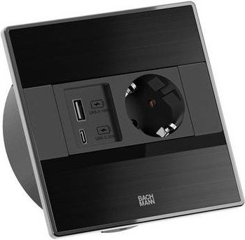 Bachmann SENSE Steckdose in Schwarz mit 1x CEE7/3 und 1x USB A/C, Kabellänge: 2,0 m - Bild 1