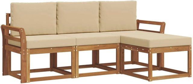 vidaXL Outdoor-Sofagarnitur L-Form aus Akazienholz mit Kissen in Natur und Beige - Bild 1