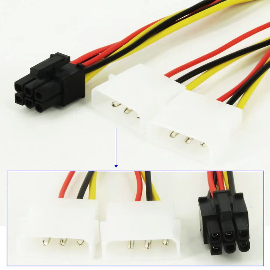 OULLX Dual 4Pin IDE Molex auf 6Pin Strom Verlängerungskabel, 17 cm, Adapter für Grafikkarte und BTC Miner PC - Bild 3