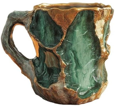 Handgefertigte Pavo Kaffeetasse aus Keramik mit 3D Mineral Kristall Design in Grün und Multicolour, 325 ml - Bild 1