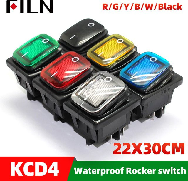 FILN Heavy Duty Wippschalter mit LED-Lampe, wasserdichter Ein-/Aus-Splitterkontaktpunkt, Kupferstift, 220 V 30 A, Grün/Rot - Bild 1