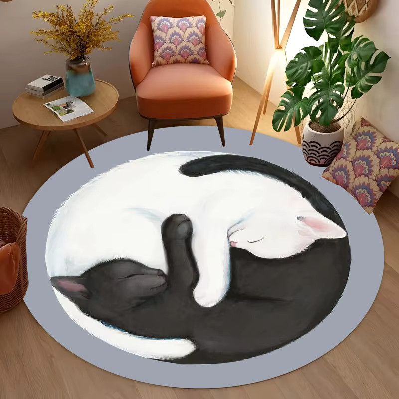 Noble Twin Magic runder Druckteppich mit Katzenmotiv, rutschfest und leicht zu reinigen - Bild 2