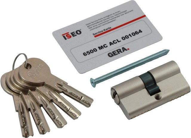 Iseo Profildoppelzylinder 6500 MC Magnetcodiert mit Gefahrenfunktion in Silber, B/T: 45 x 45 mm - Bild 1