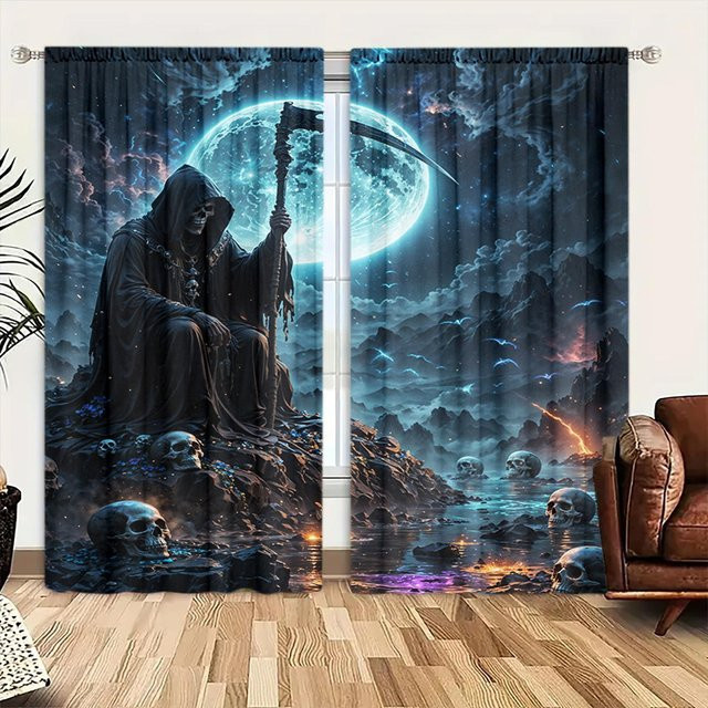 2er-Set Vorhang mit Grafikdruck in Weiß, halbtransparent, Polyester, B: 52,5 cm, H: 116 cm - Bild 1