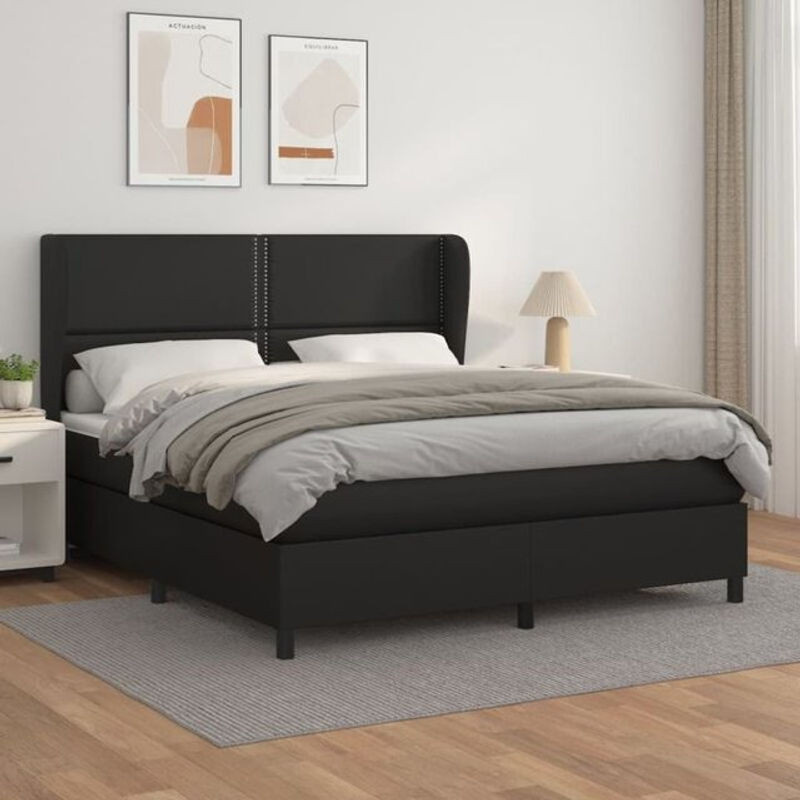 Vidaxl Boxspringbett mit Matratze aus Kunstleder in Schwarz, B/T/H: 180 x 200 cm - Bild 1
