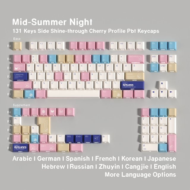 Jaycomia Cherry Side Print PBT Tastenkappen Mid-Summer Night in Multicolour für mechanische Tastaturen mit Dye-Sub Beschriftung - Bild 1