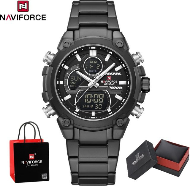 NAVIFORCE Armbanduhr, Quarz, Chronograph, Edelstahl, Schwarz, Herren - Bild 1