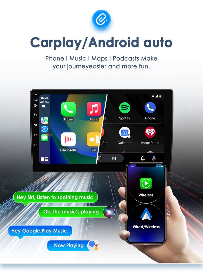OSSURET 2DIN Multimedia Autoradio mit CarPlay und Android Auto sowie GPS für Peugeot 407 CC SW 2004-2011 in Schwarz - Bild 3