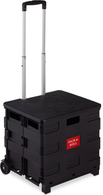 Relaxdays Einkaufstrolley aus ABS und Aluminium in Schwarz, klappbar mit Rollen, B/T/H: 99 x 45 x 38 cm - Bild 1