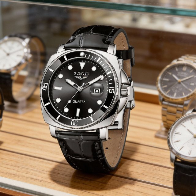 LIGE Armbanduhr, Quarz, Edelstahl, Grün, Herren - Bild 1