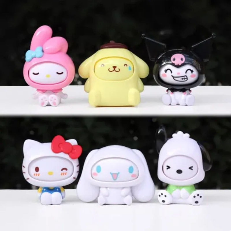 Sanrio KT-Serie Blindbox Spielzeugfigur mit wechselbarem Gesicht, mehrfarbiges Kawaii-Tierornament aus Kunststoff zur Tisch- und Autodekoration - Bild 1
