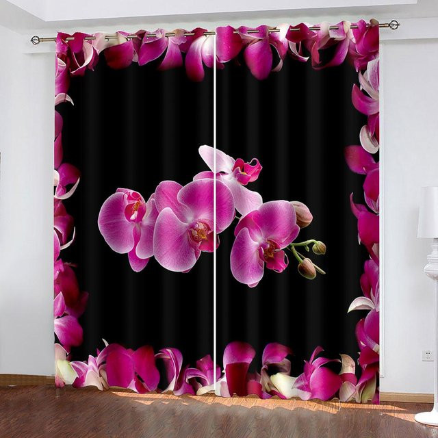 2er-Set Phalaenopsis Blumenvorhang von Yiran Furniture, halbtransparentes Design in Schwarz, B/H: 50 x 100 cm - Bild 1