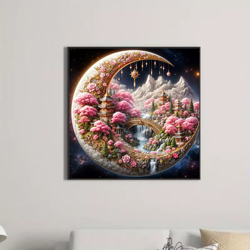 Huacan 5D-Diamantgemälde Mond Landschaft Mosaik Dekoration Rund Multicolour B/H/T: 20 x 20 x 20 cm - Bild 2