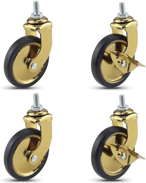 Binchi Outdoor Equipment Lenkrollen mit Bremse in Gold, 3 Zoll, 8 x 15 Gewinde, Tragkraft 72,5 kg - Bild 1