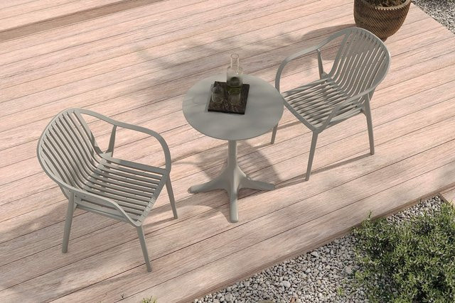 Villana Pico Curve Balkon-Set aus Kunststoff in Grau mit Tisch und 2 Stapelsesseln, wetterfest - Bild 1