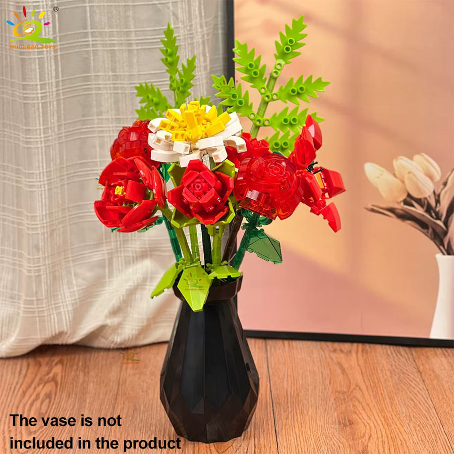 HUIQIBAO Blume Modell Baustein Set, DIY Ewige Bouquet, Natur - Bild 2