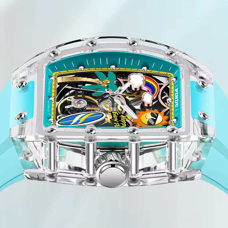 PINDU Armbanduhr, Mechanisch, Analoguhr, Silikon, Herren, Leuchtzeiger - Bild 1