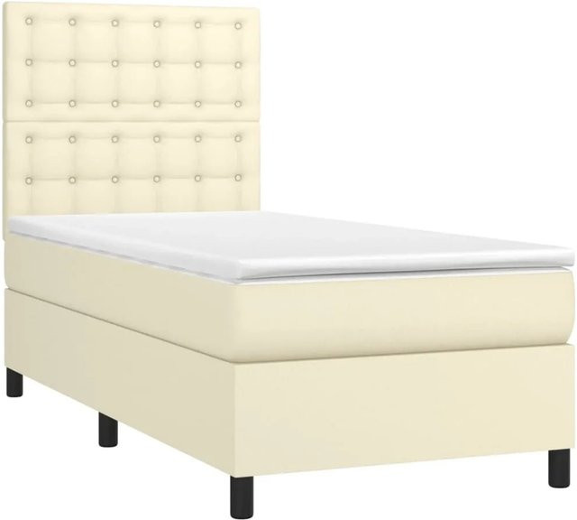 vidaXL Boxspringbett mit Matratze in Beige aus Kunstleder, Hybrid-Design mit Taschenfederkern, B/T: 80 x 200 cm - Bild 1