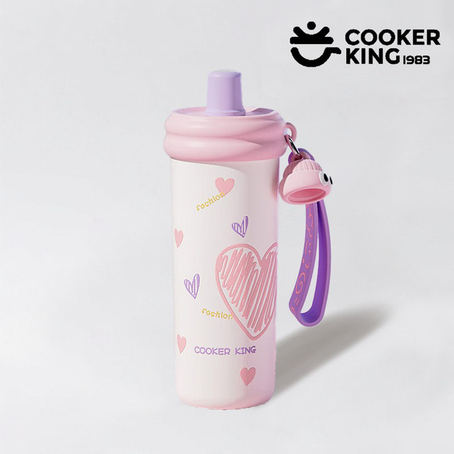 COOKER KING Thermoskanne aus Zuckerrohr mit 600 ml Volumen, Edelstahl und PP, Wasserflasche mit Strohhalmdeckel in Blau oder Rot - Bild 1