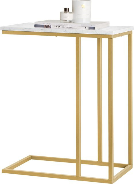 SoBuy Beistelltisch FBT87-G in Gold mit Marmoroptik, B/T/H: 48 x 62 x 30 cm - Bild 1