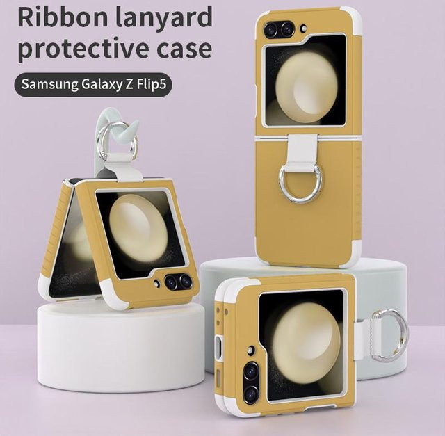 Stoßfeste Silikon Handyhülle mit Ring für Samsung Galaxy Z Flip 5 5G in Gelb - Bild 1