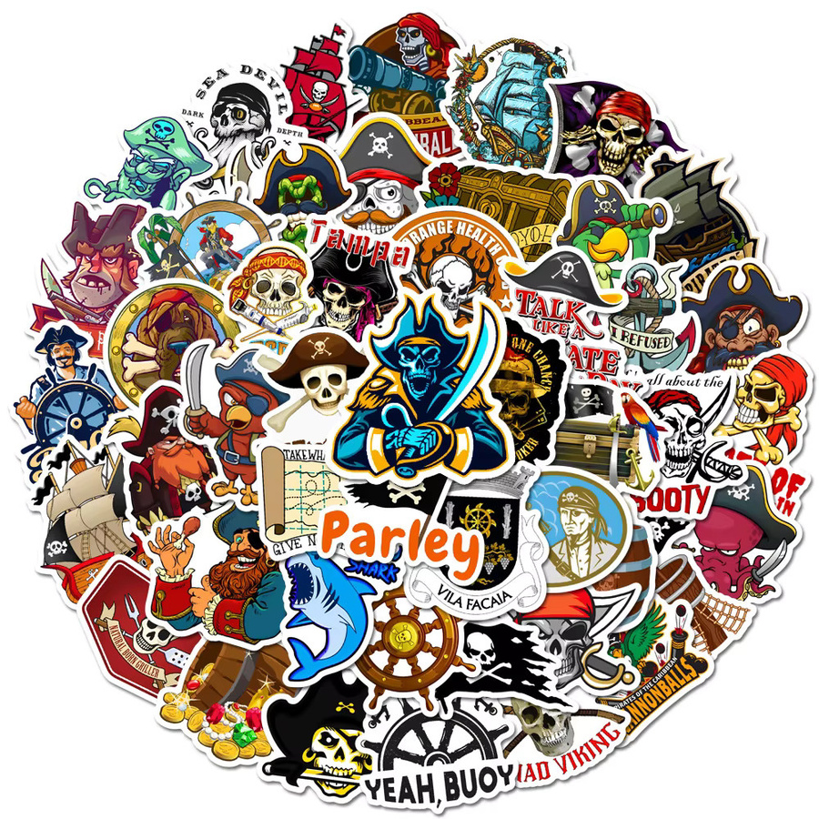 Rspctou Cartoon Piraten Totenkopf Kapitän Aufkleber Multicolor für Laptop Handy und Wasserflasche - Bild 2