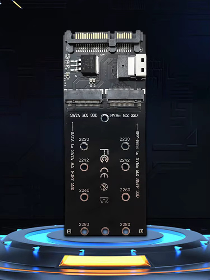 M.2 zu SATA Adapter SFF-8654 zu M.2 NVMe SSD Konverter Riser Board in Schwarz für PC Desktop Mainboard - Bild 6