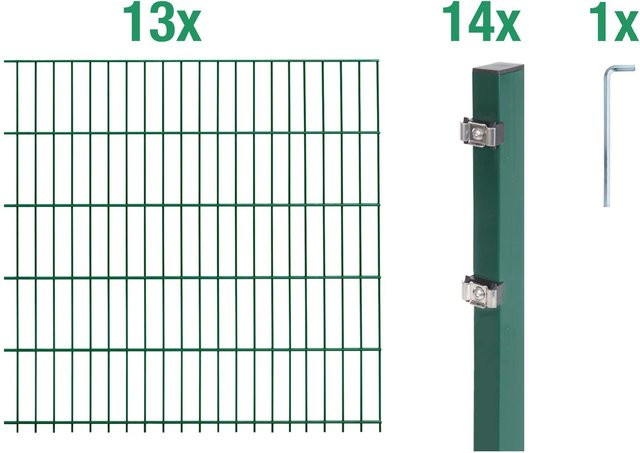 Alberts Doppelstabmattenzaun Grundset aus Stahl, grün beschichtet, für In-Ground Montage, Höhe: 120 cm, Gesamtlänge: 26 m - Bild 1