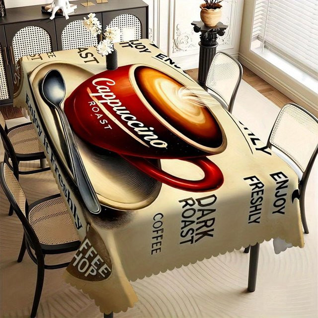JMG Household Supplies Tischdecke Retro Kaffeeliebhaber mit Cappuccino-Tassen-Kunstwerk, Braun, B/B: 140 x 140 cm - Bild 1