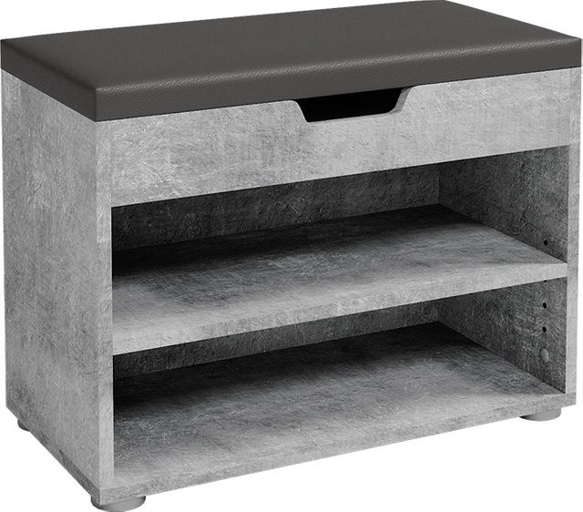 Vicco Schuhbank in Betonoptik mit Klappdeckel und Ablagefach für 6 Paar Schuhe, Grau - Bild 1