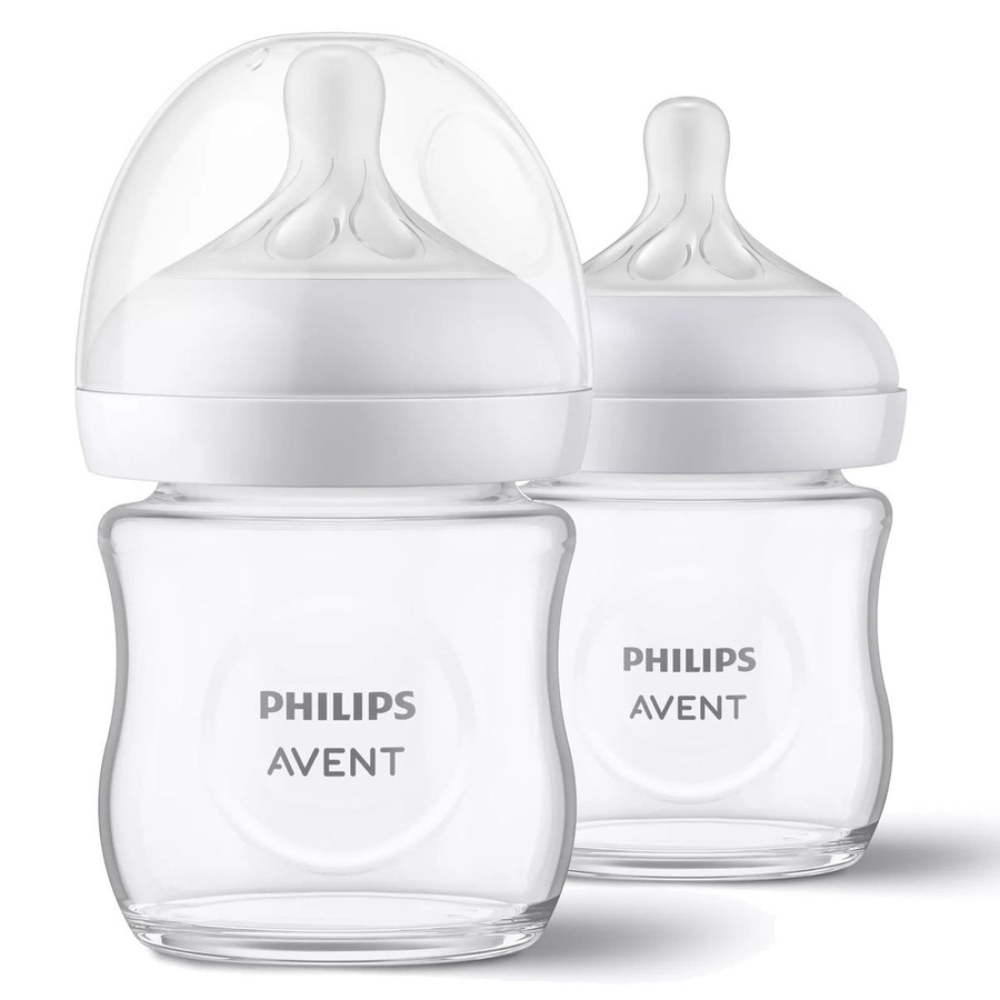 Philips Avent Natural Response Glas-Babyflaschen 2er Pack mit Silikon-Sauger, 120 ml, Transparent/Weiß - Bild 1
