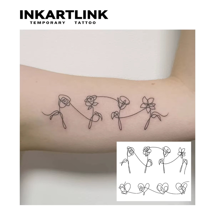 INKARTLINK Line Love Rose Temporäres Tattoo, wasserfest, semi-permanent - Bild 2