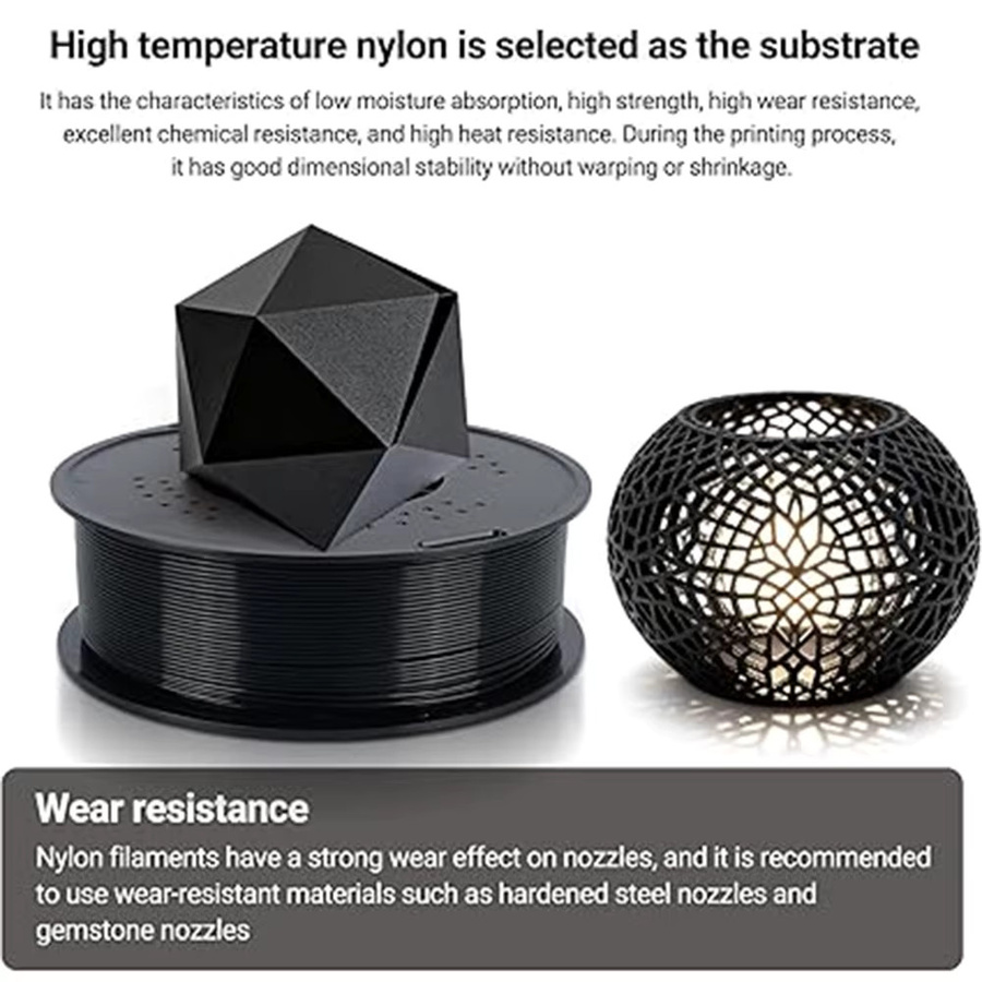 3D Maliang Nylon-Filament für FDM-3D-Drucker mit hoher Zugfestigkeit und Flexibilität, Durchmesser: 1,75 mm, Farben: Weiß und Schwarz - Bild 4