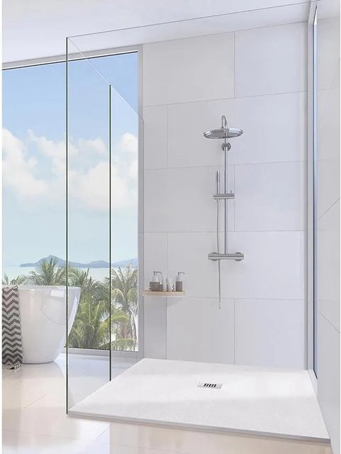 Frascio New Technology Duschwanne Vulcano Line Weiß aus Mineralguss mit Abfluss B: 120 cm, T: 115 cm, H: 3 cm - Bild 1