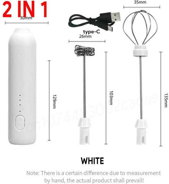Elektrischer Milchaufschäumer und Eierquirl von Yiran Furniture, USB wiederaufladbarer Mini-Handmixer mit drei Geschwindigkeiten in Weiß - Bild 1