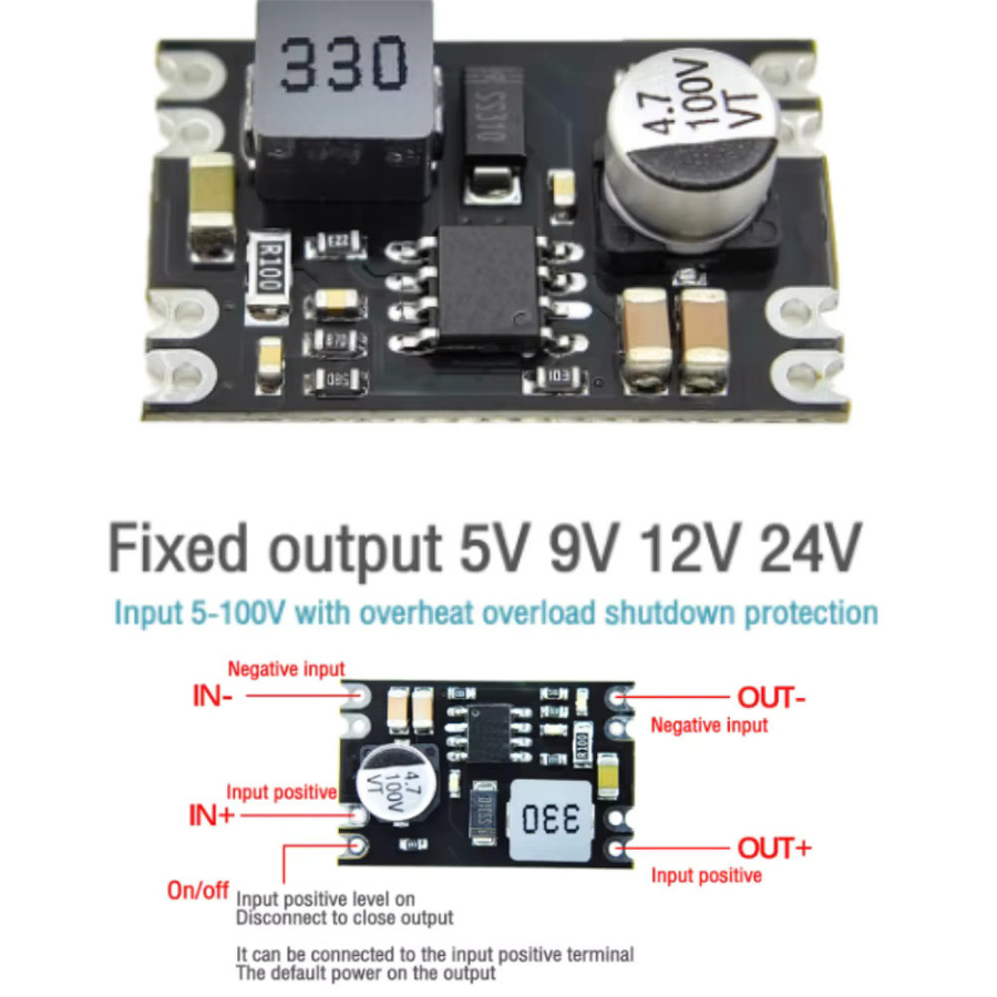 Aideepen DC-DC Step Down Netzteil Modul 2A, Mini Buck Board Konverter für 6-100V zu 5V 9V 12V 24V, Multifunktions Hochspannungsregler in Schwarz - Bild 3
