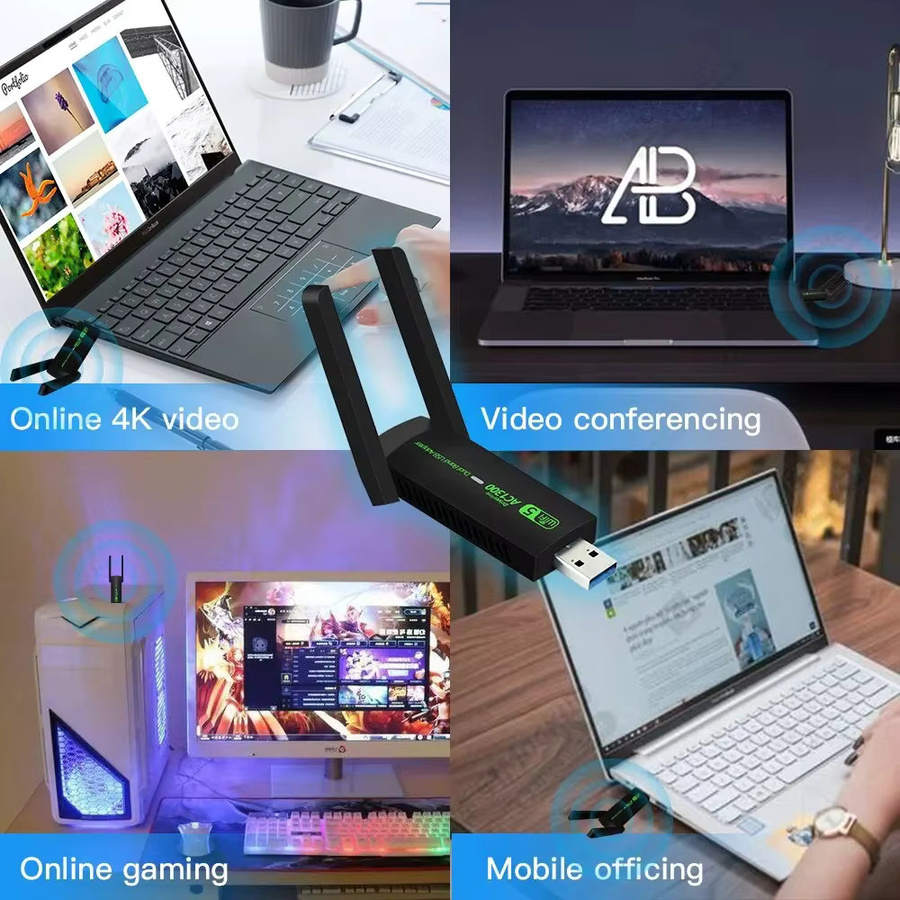 Kebidumei USB 3.0 WiFi Adapter mit Bluetooth 4.2, Dual Band 2,4G/5GHz, 1300Mbps Netzwerkkarte in Schwarz - Bild 4