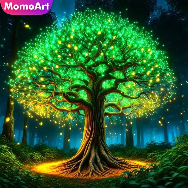 Momoart Diamantmosaik Set Landschaft Abstrakt mit Baum als DIY Kreuzstich-Malerei für Kinder in Multicolour - Bild 1