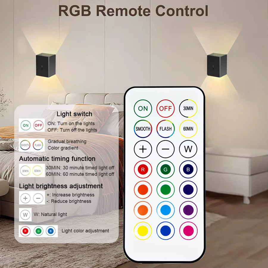 Dimmbare RGB LED Wandleuchte mit Fernbedienung und Akku, Schwarz, Up-Down Lichtdesign - Bild 3