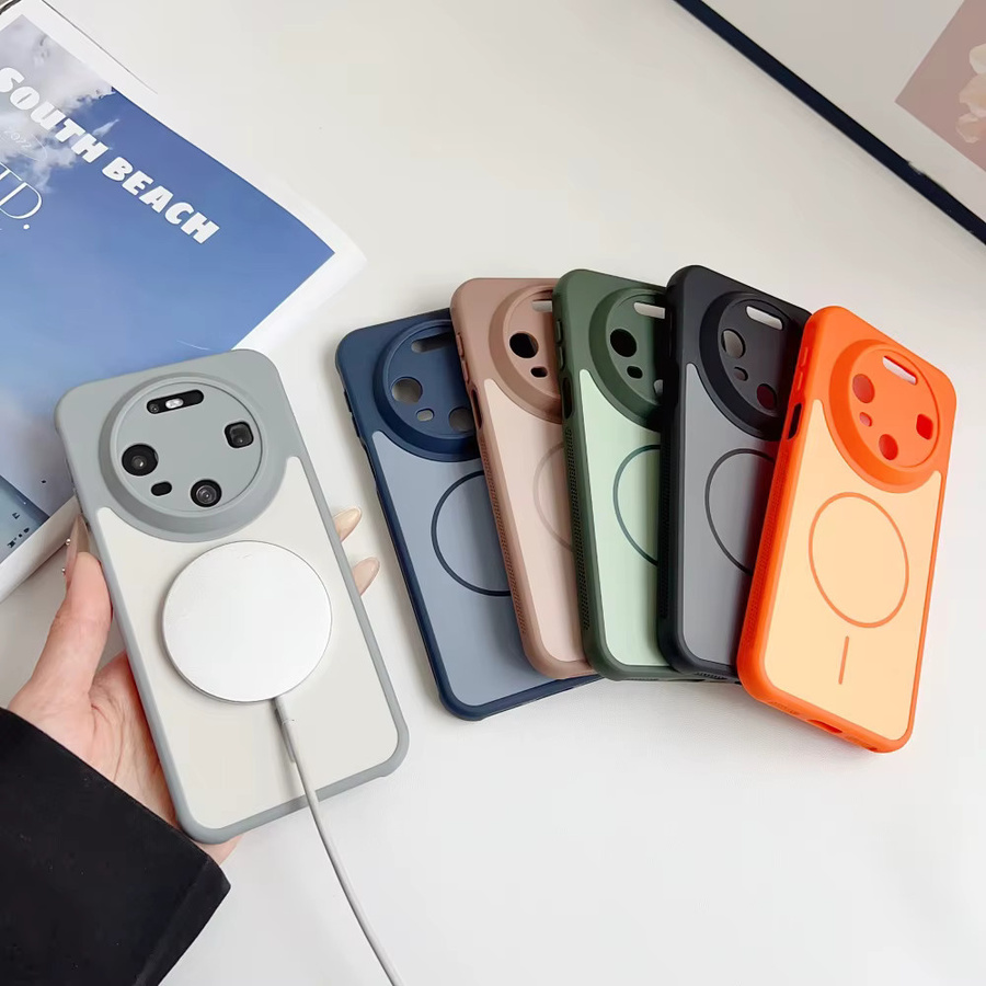 Stoßfeste MagSafe-Handyhülle für Huawei Mate 80 70 60 Pura 80 70 Pro Max mit magnetischer kabelloser Ladefunktion in Orange und Grau - Bild 2