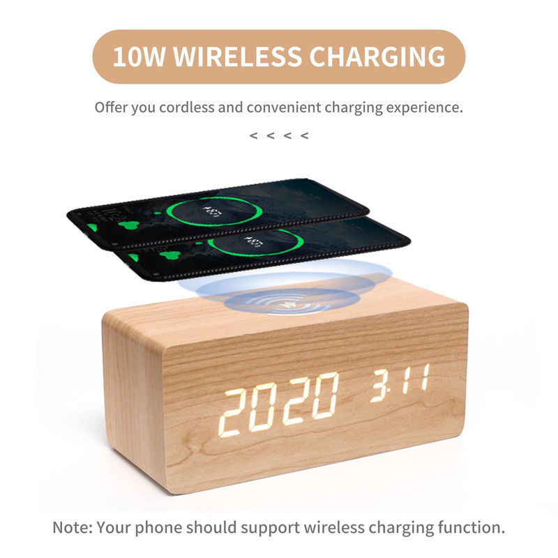 TOMTOP JMS Digitaler Wecker aus Holz mit LED-Anzeige, kabellosem Laden, Thermometer und Datumsanzeige, Braun, B/T/H: 16,8 x 7,2 x 7,2 cm - Bild 9