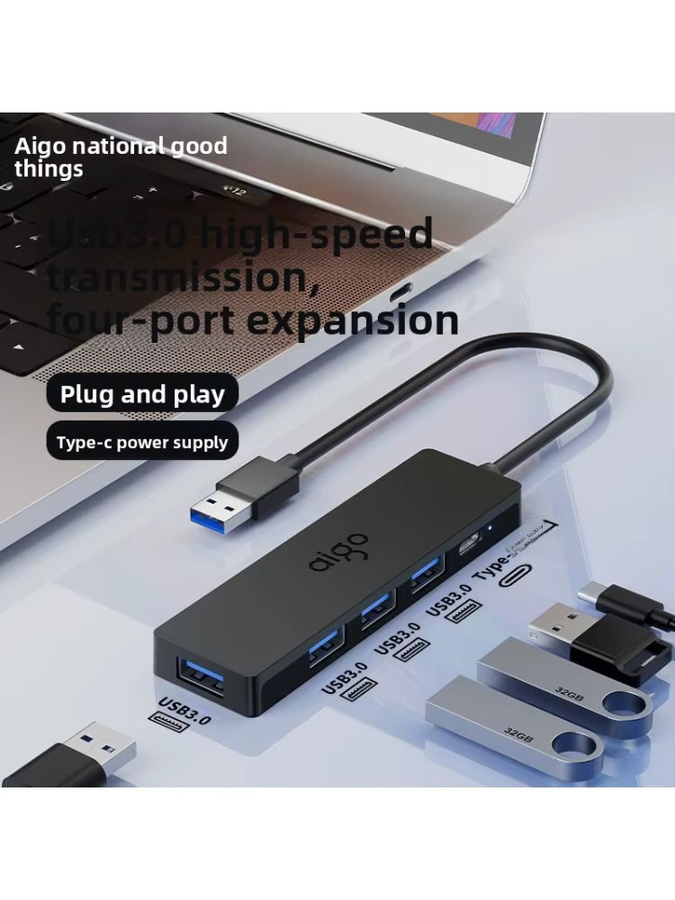 Aigo USB 3.0 Hub mit Typ-C-Anschluss und Netzteil als Multi-Port-Erweiterung für Laptop, PC und Macbook - Bild 5