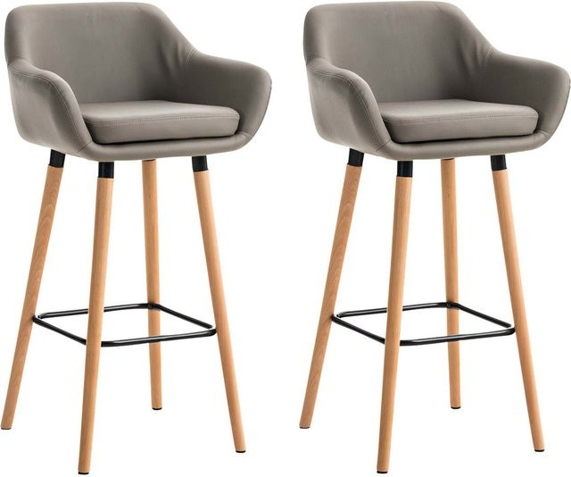 TPFLiving 2er Set Barhocker Grande mit Holzgestell und Kunstleder in Taupe - Bild 1